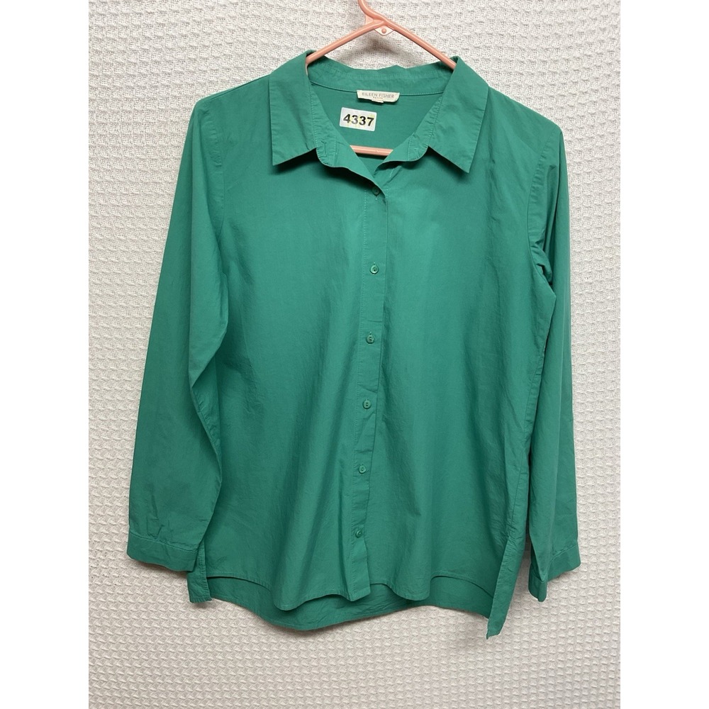 Eileen Fisher Organic Cotton Button Down Long Sleeve Shirt Women's PS Green